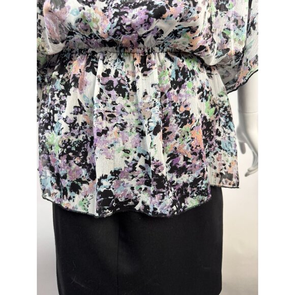 Badgley Mischka Floral Beaded V-Neck Blouson Top Gathered size L 100% Polyester - Picture 16 of 16